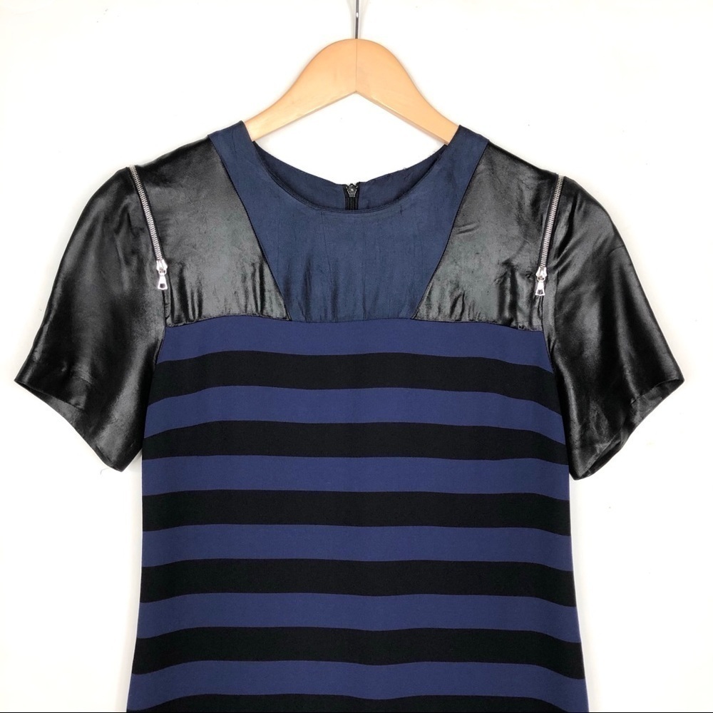 Sandro black navy blue stripe cocktail shift mini dress 1 XS satin - Picture 4 of 11